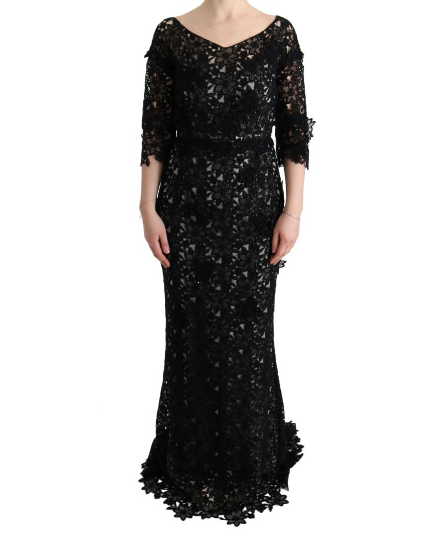 Image for Dolce & Gabbana Black Cotton Silk Floral Long Dress