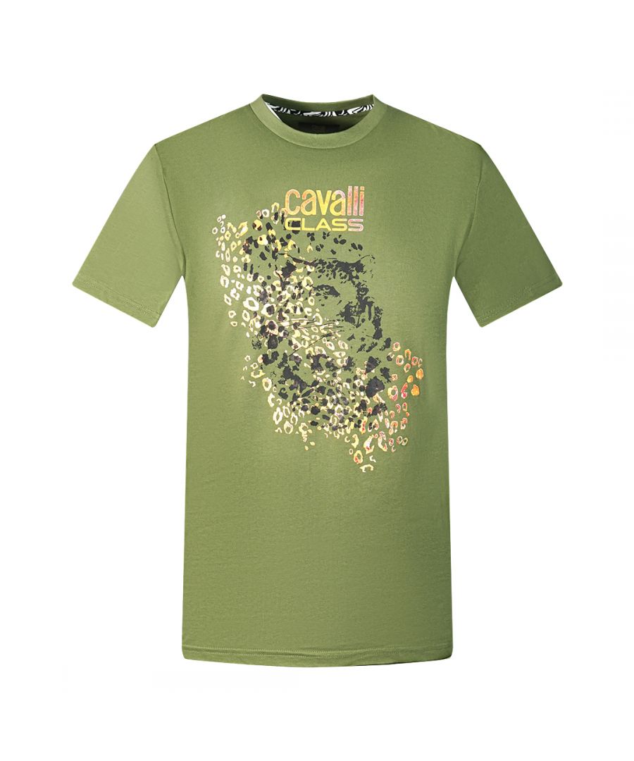 Cavalli Class Leopard Print Silhouette Green T-Shirt