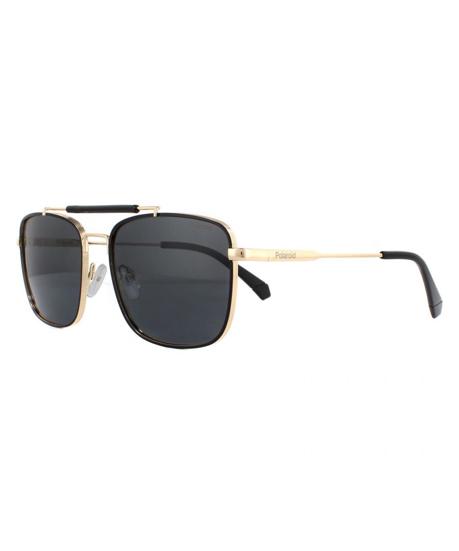 Polaroid Aviator Mens Black Gold Grey Polarized Sunglasses Metal - One Size