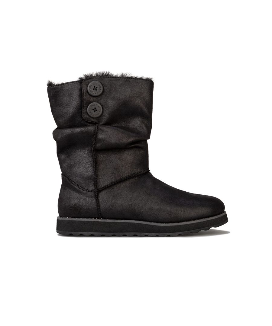 Womens Skechers Keepsakes 2.0 - Upland Boots in black.<BR><BR>Pull on mid calf casual cool weather slouch boot.<BR>- Soft microfibre fabric upper with smooth leather-look finish.<BR>- Scotchgard™ treated upper for water resistance.<BR>- Pull on design.<BR>- Rounded toe.<BR>- Slouched shaft design.<BR>- Double button detail.<BR>- Raised stitched seam detail.<BR>- Plush faux fur collar lining.<BR>- Soft fabric boot lining.<BR>- Warm Tech Memory Foam cushioned comfort insole.<BR>- Shock absorbing midsole.<BR>- Flexible rubber traction outsole.<BR>- Embroidered S logo at heel panel.<BR>- 3-4in built in heel.<BR>- Boot height: 21.6cm (8.5in) approximately.<BR>- Top circumference: 30cm (12in) approximately.<BR>- Textile upper  Textile lining  Synthetic sole.   <BR>- Ref: 44613-BLK<BR><BR>Measurements are intended for guidance only.