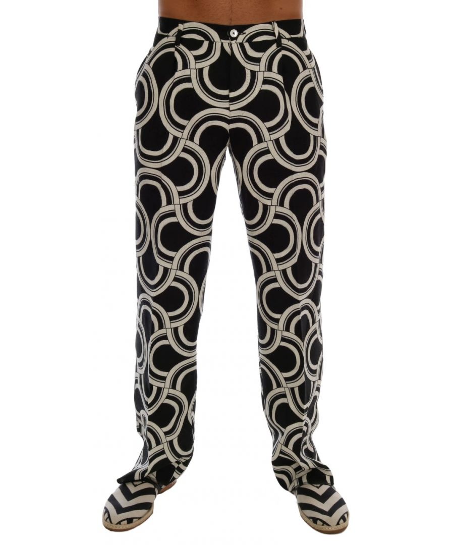 Image for Dolce & Gabbana Black White Pattern 100% Linen Pants