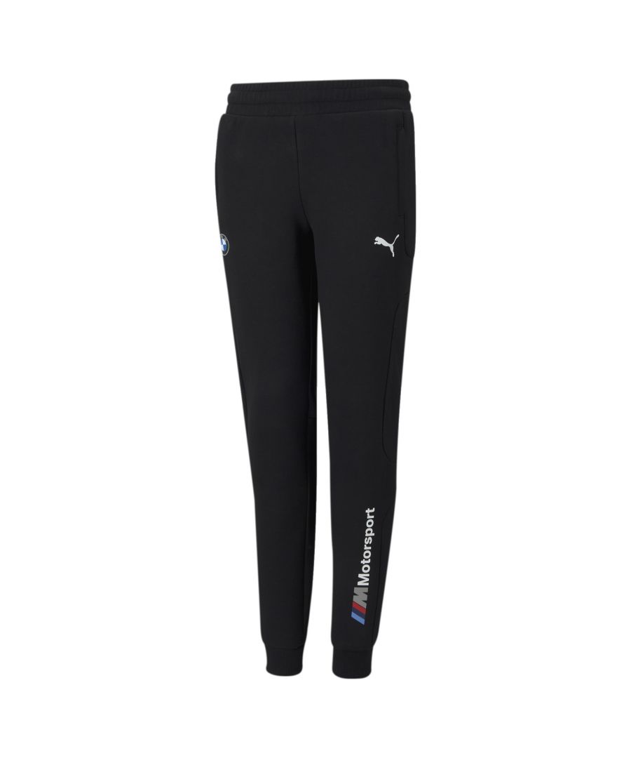 Functional, comfortable and stylishly cool. Iconic BMW M Motorsport branding combine with structured surface panels and an articulated fit to give these double knit, slim-fit sweat pants a sleek look while keeping you warm and snug. FEATURES & BENEFITS By buying cotton products from PUMA, you’re supporting more sustainable cotton farming.  DETAILS Slim fitElasticated waistband and ribbed cuffsSide zip pocketMotorsport-inspired fabric panels in sidesArticulated design for increased comfort and movementVertical BMW M Motorsport logo on left legBMW Propeller print badge on right legPUMA Cat Logo print on left legCotton and polyester