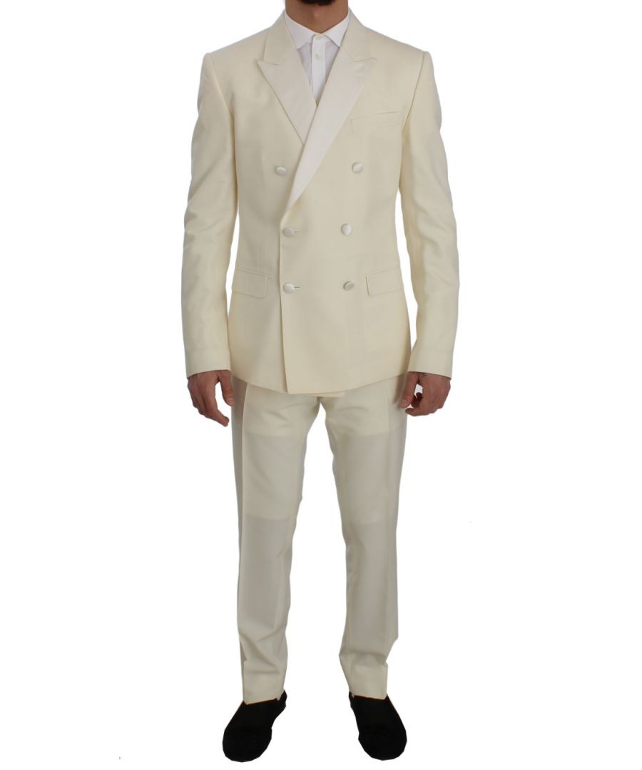 Image for Dolce & Gabbana Cream White Wool Silk Slim Fit 3 Piece Suit