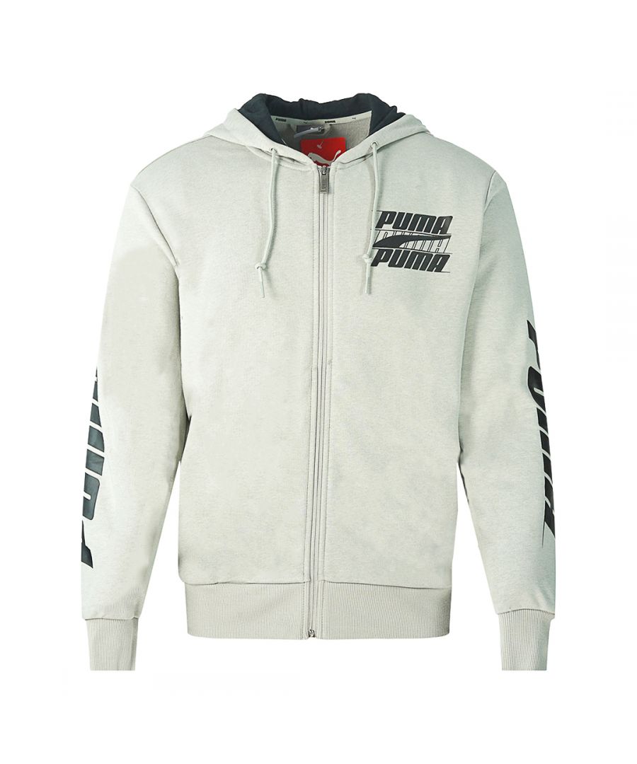 Puma Rebel Bold Zip Grey Hoodie. Puma Rebel Bold Zip Grey Hoodie. Elasticated Sleeve Ends and Waist, Drawstring Hood. Front Pockets. Regular Fit, Fits True To Size, Puma Branding On Chest And Arms. Style Code: 844102-85
