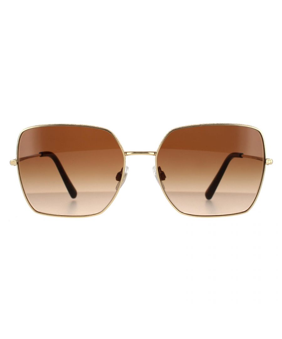 Dolce & Gabbana Square Womens Gold Dark Brown Gradient Sunglasses DG2242 are classic square sunglasses. Oversized round lenses are framed with a fine metal finish creating a elegant look. Plastic temple tips provide comfort and adjustable nose pads guarantee a customised fit.