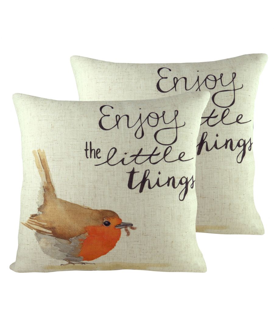 Bring a little woodland into your interior with this sweet Robin cushion with positivity quote. This cushion will add character to your home and be the perfect complement for a neutral or country inspired theme. The repeating reverse will make this cushion versatile as well as bring soft and durable.