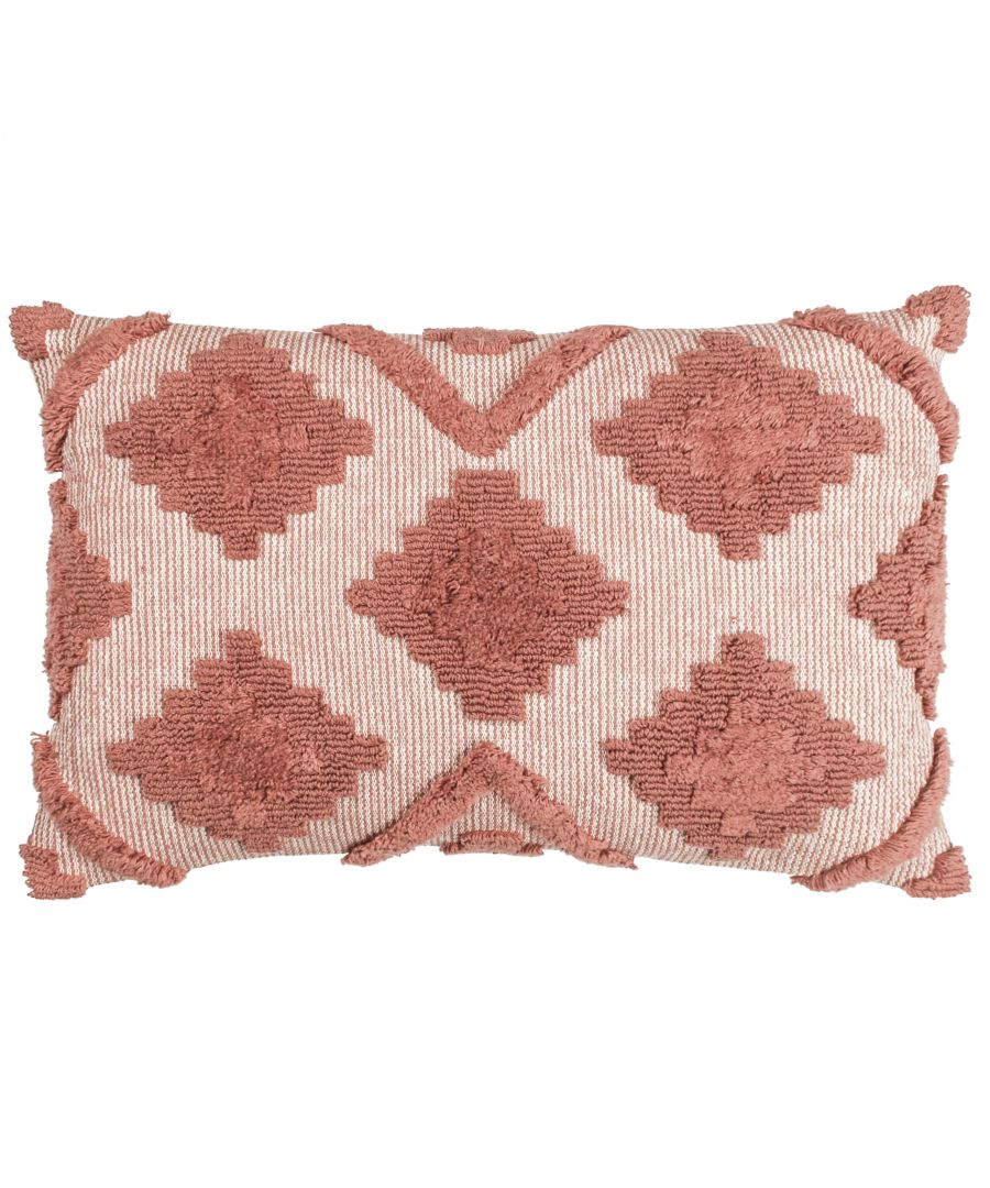 furn. Lamar Geometric Tufted Loop Cotton Cushion Cover - Burgundy Polycotton - One Size