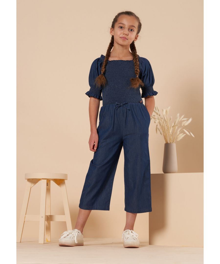 Channel effortless style in our denim jumpsuit. The shirred bodice and soft chambray denim make it super easy to wear. For a cool casual look  style this jumpsuit with fresh white trainers   Angel & Rocket cares - made with Fairtrade cotton   Colour: Blue   100% Cotton   Look after me: Think planet  wash at 30c