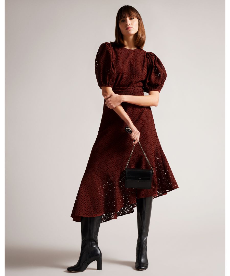 Puff Sleeve Midi Broderie Dress