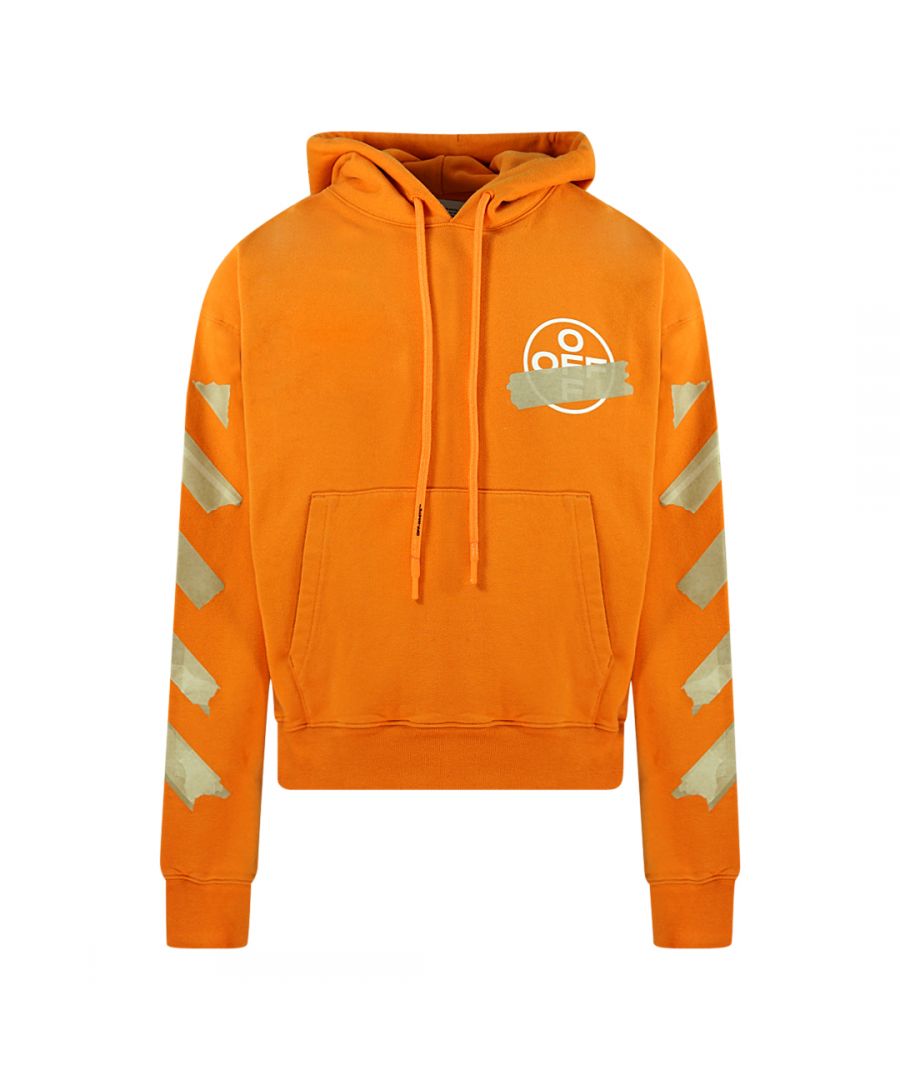 Off-White Tape Logo Orange Hoodie. Off-White Orange Hoodie. Tape Design Logo. Elasticated Sleeve and Hem Endings. Drawstring Adjustable Hood. Style Code: OMBB037R20E300021948