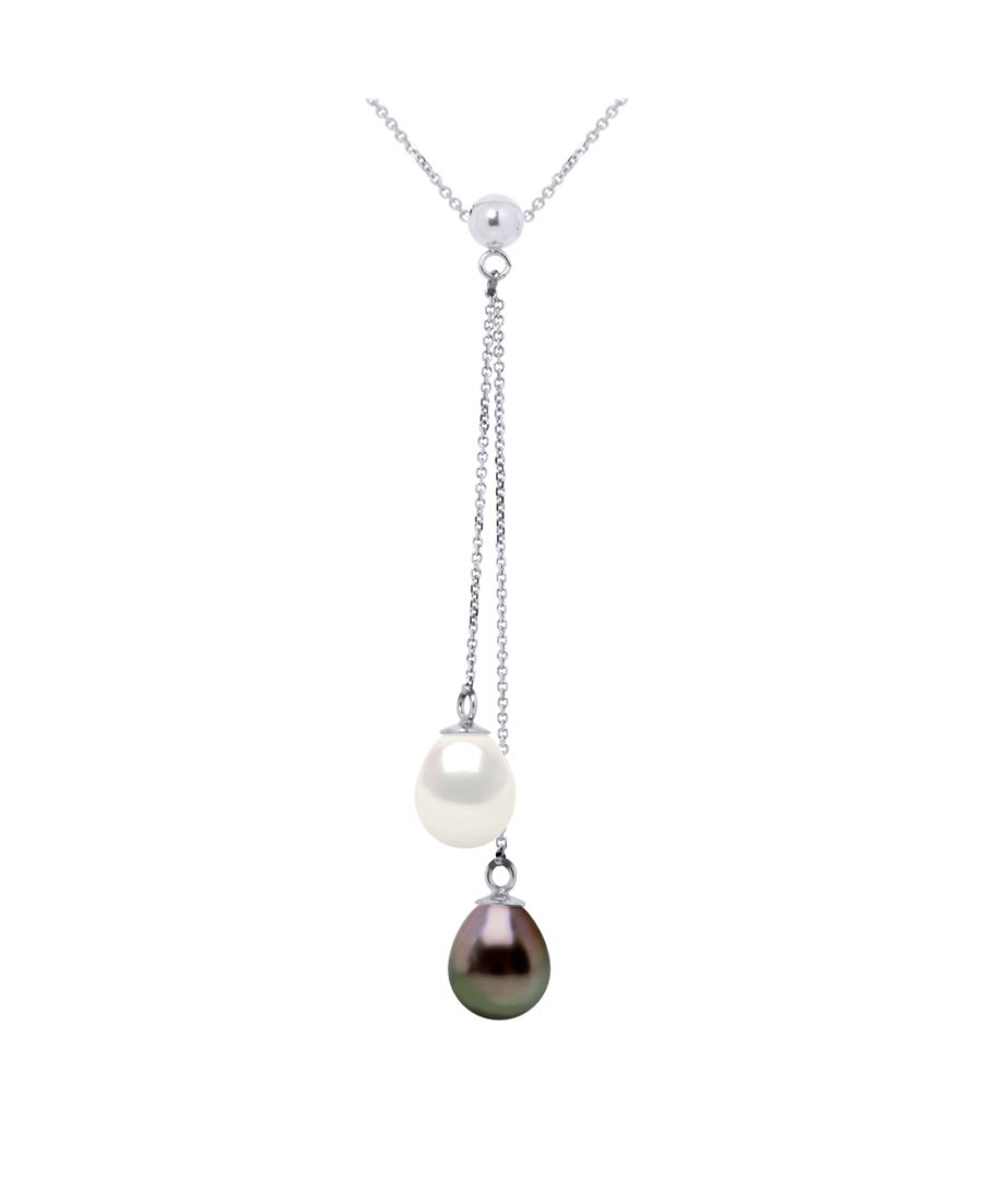 Necklace YOU & I 2 true Cultured Freshwater Pearls Pear Shape 7-8 mm - 0,31 in Tahitian VERITABLE + Eau douce BLANC NACRE NATUREL mesh chain White Gold 375 Length 42 cm , 16,5 in - Our jewellery is made in France and will be delivered in a gift box accompanied by a Certificate of Authenticity and International Warranty