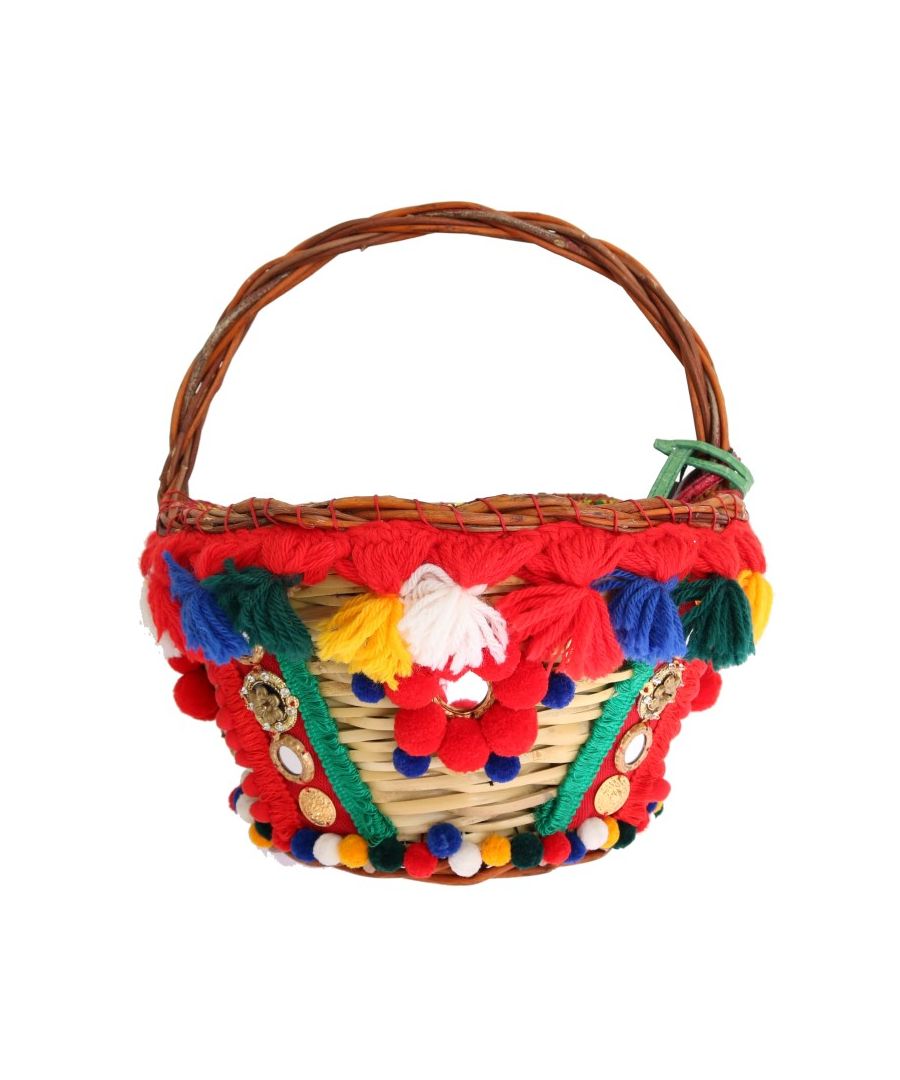 Dolce & ; Gabbana Absolument superbe, 100% neuf avec étiquettes Sac à main Dolce & ; Gabbana beige en paille et peau de serpent Pom Pom cristal AGNESE Modèle : AGNESE, Sac à main seau, Matière : 8% PC, 8% Laine, 24% Fibre Végétale, Paille Legno, Peau de serpent, Crocodile Couleur : Beige avec détails multicolores, détails en métal doré Cristal : Multicolore Sangle : Une anse Etui iphone6 amovible en crocodile lézard avec détails en cristal Pochette amovible en peau de serpent rouge avec miroir de marque Doublure intérieure imprimée Carretto Détails du logo, matériel en métal gravé du logo Fabriqué en Italie Mesures : 20cm x 13cm x 18cm