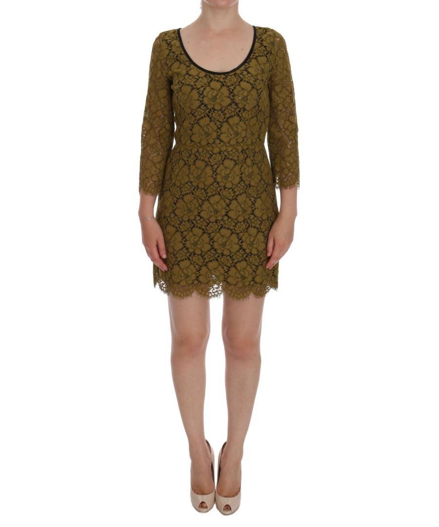 Image for Dolce & Gabbana Yellow Floral Lace Short Mini Shift Dress