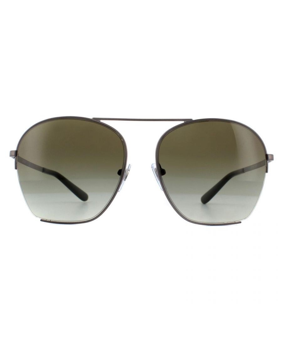 DKNY Sunglasses DY5086 12518E Matte Gunmetal Green Gradient are a unique take on the aviator style with a squarer shape and partly coloured rims for a trendy modern look.
