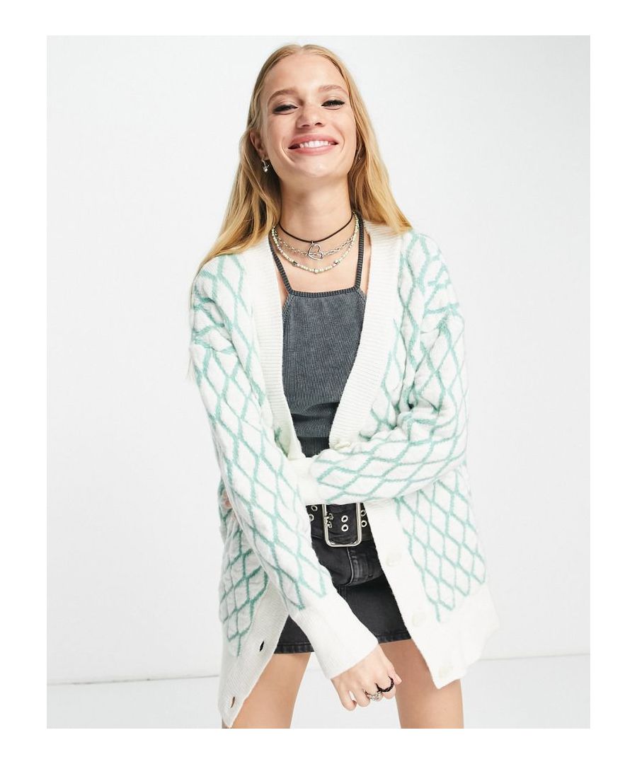 Cardigan by Topshop The soft stuff Diamond design Button placket Side splits Regular fit Sold by Asos