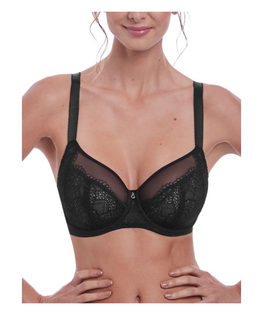 Fantasie Twilight Side Support Bra offers a lighter look whilst providing great support and comfort with its sheer mesh layers at the top of the cups. This bra is underwired with fully adjustable straps alongside hook and eye fastening. Complete with a stretch crochet looking lace.