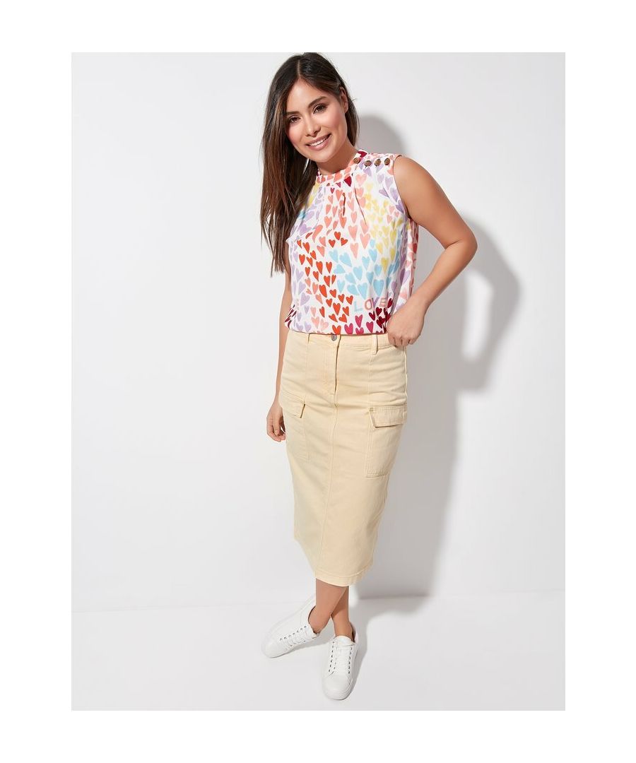 Radiating sunshine style, this denim midi skirt from Khost Clothing boasts a high waist with belt hoops and a handy zip fastening. Finished with statement cargo pockets, the lemon shade embodies all things fashionable for summer.- Skirt length 27 inches/69cm