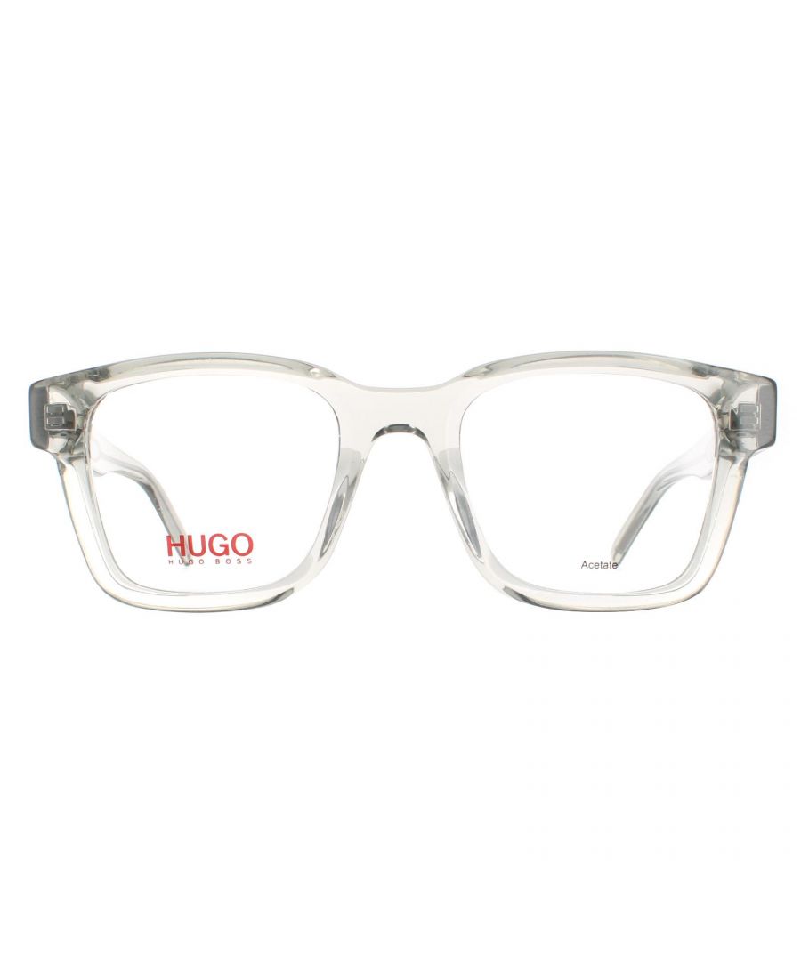 Hugo by Hugo Boss Square Mens Grey HG 1158  Glasses are a classic rectangle style crafted from lightweight acetate. The Hugo Boss logo is embedded into the slim temples for authenticity.