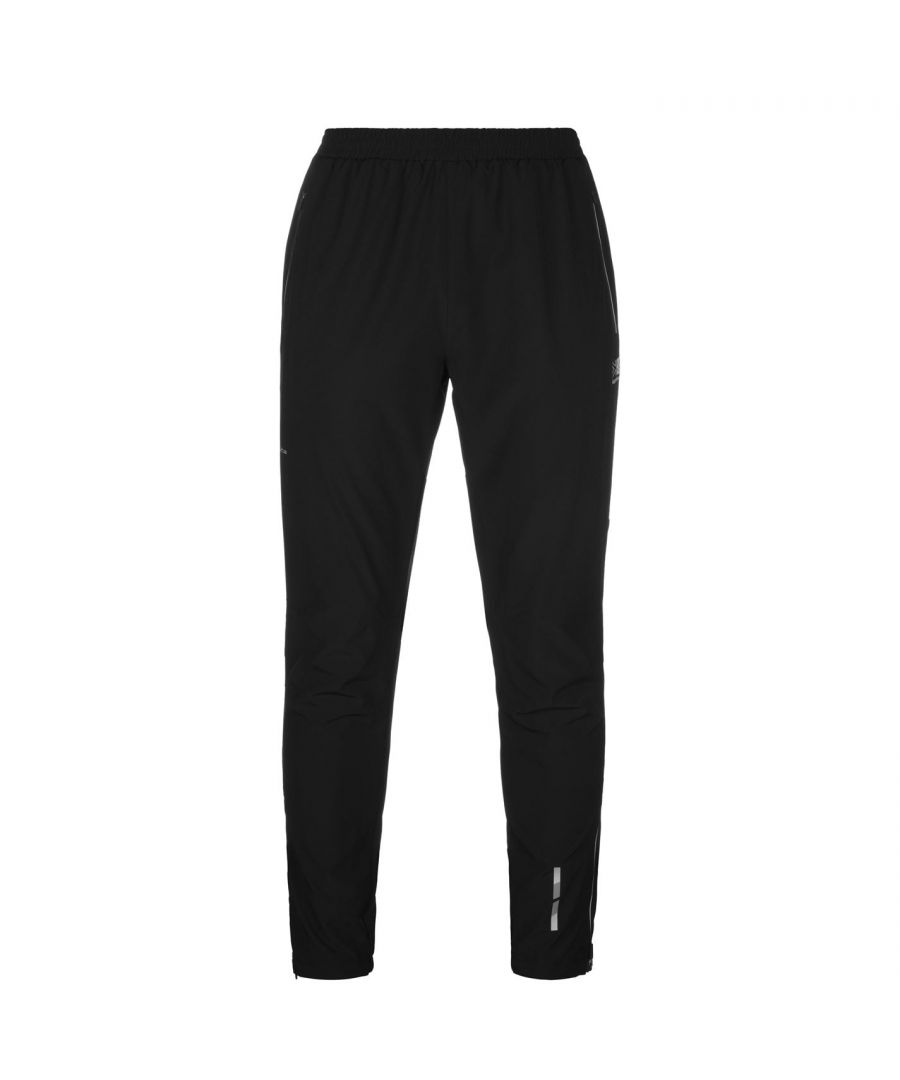<h2> Karrimor Xlite Tracksuit Bottoms Mens </h2> \nThe Karrimor Xlite Tracksuit Bottoms are ideal for wearing when exercising outdoors during the colder seasons to keep your muscles warm and protected to ensure you can perform your best on every occasion. The tracksuit bottoms feature an elasticated waistband with drawstring fastening for a secure, comfortable fit without restricting movement. The mesh panelling on the rear of the leg provides good ventilation and allow sweat to be draw away from the skin. Finished with two front pockets and Karrimor branding for a designer touch, these staple tracksuit bottoms are sure to be used again and again!\n\n> Tracksuit bottoms \n> Elasticated waistband \n> Drawstring fastening \n> Two side zip pockets\n> Zip cuffs\n> Mesh panelling \n> Karrimor branding \n> 89% polyester, 11% lycra\n> Machine washable