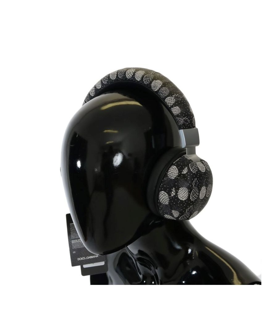 Image for Dolce & Gabbana Black Pineapple Print Leather Headphones