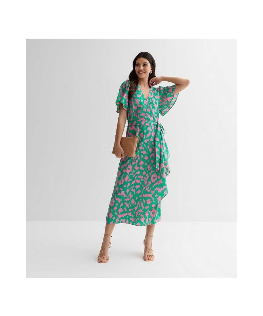 Gini London Womens Abstract Print Belted Wrap Dress - Green - Size 8 UK