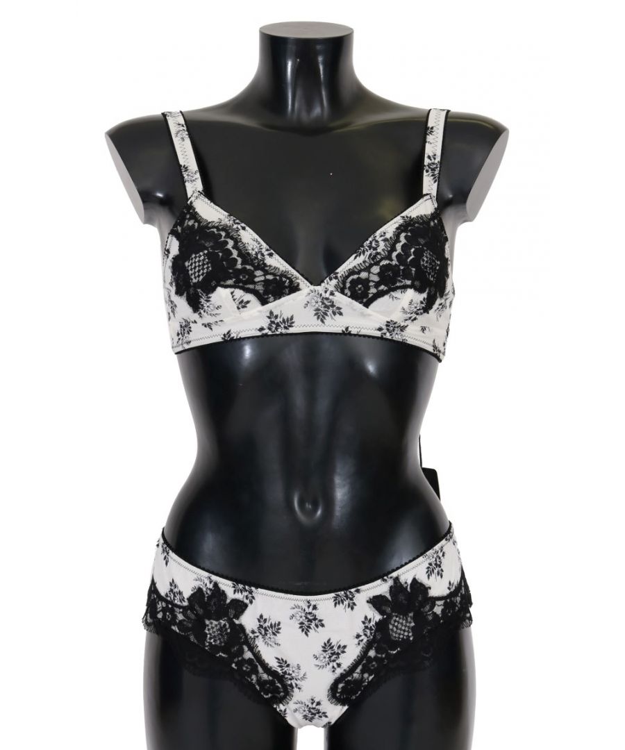 Image for Dolce & Gabbana White Silk Black Lace Underwear