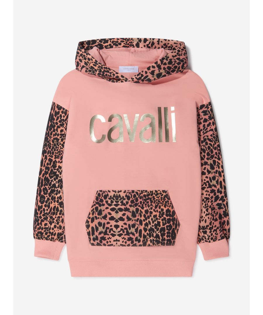  Girls Cotton Leopard Print Logo Hoodie - Pink - Size 4Y