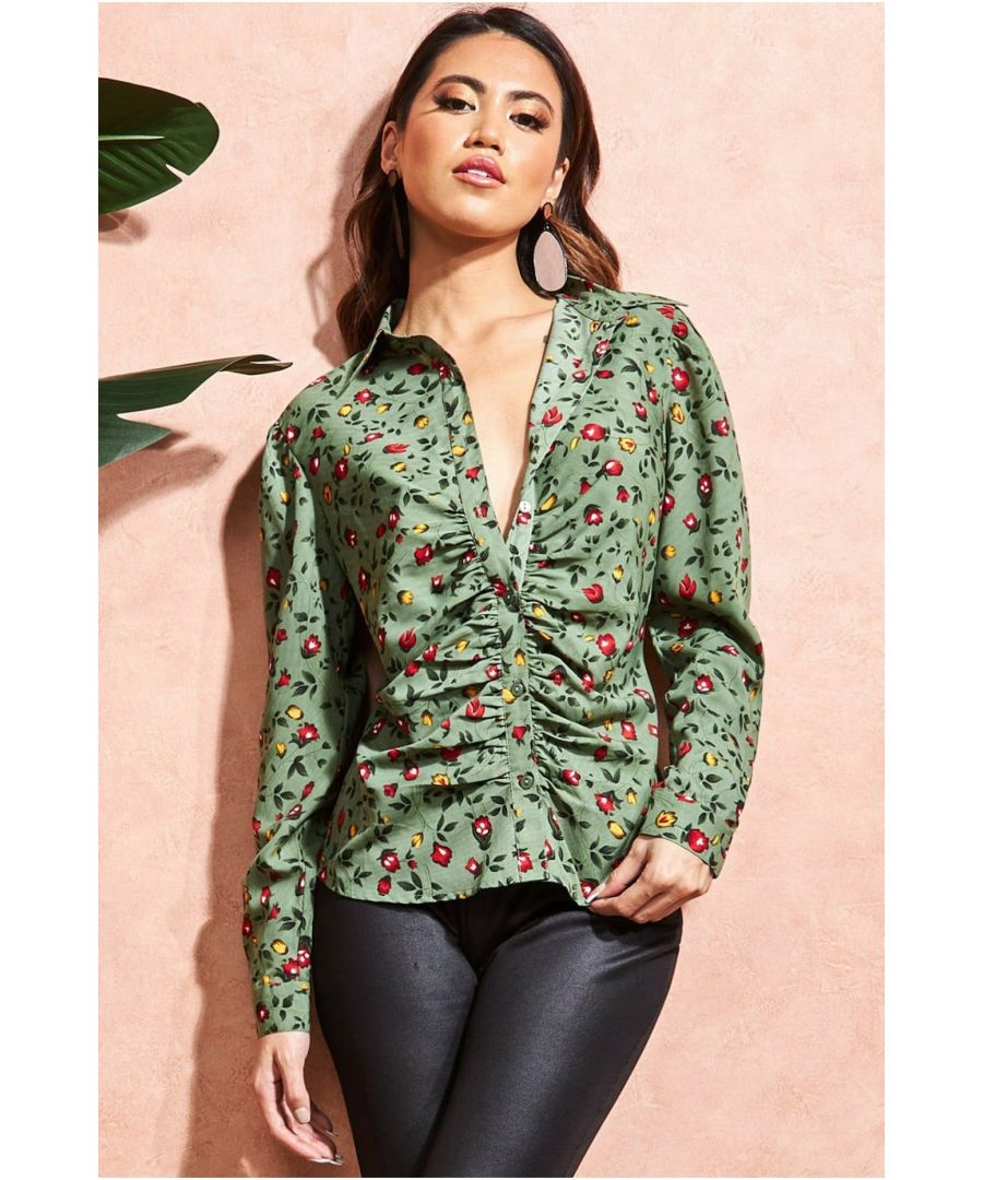 City Goddess Womens Floral Print Shirt - Green - Size 8 UK