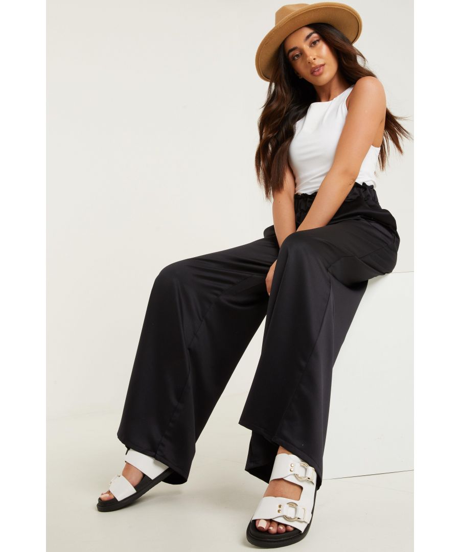 Image for Petite Black Satin Palazzo Trousers