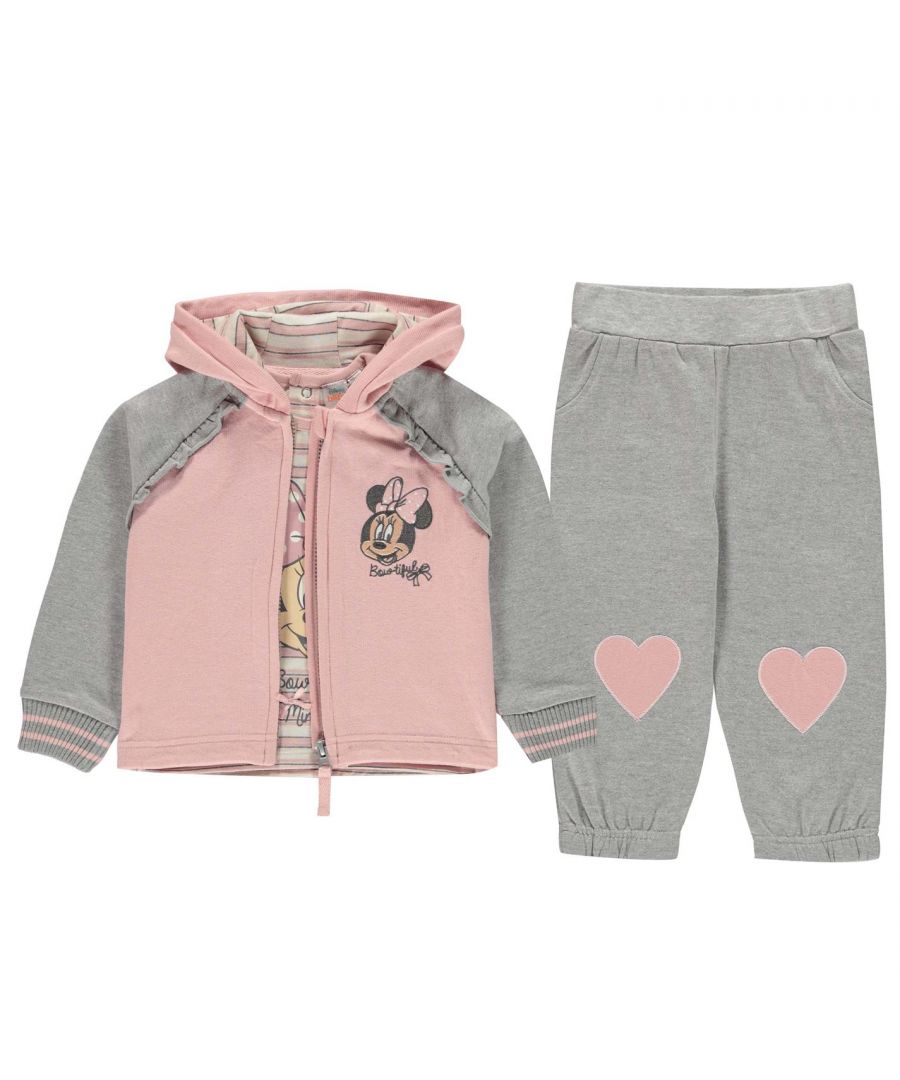 Character 3 Piece Set Baby Keep things casual with the Character 3 Piece Set. Comprising of a short sleeve t shirt, elasticated joggers, and a zip up hoody, this is the perfect set for everyday wear. > Character set > T Shirt > Short sleeves > Crew neck > Character print > 65% polyester, 35% cotton > Joggers > Elasticated waistband/hem > Drawstring fastening > Hoodie > Full zip fastening > Fleece lining > Ribbed cuffs > Keep away from fire > Machine washable