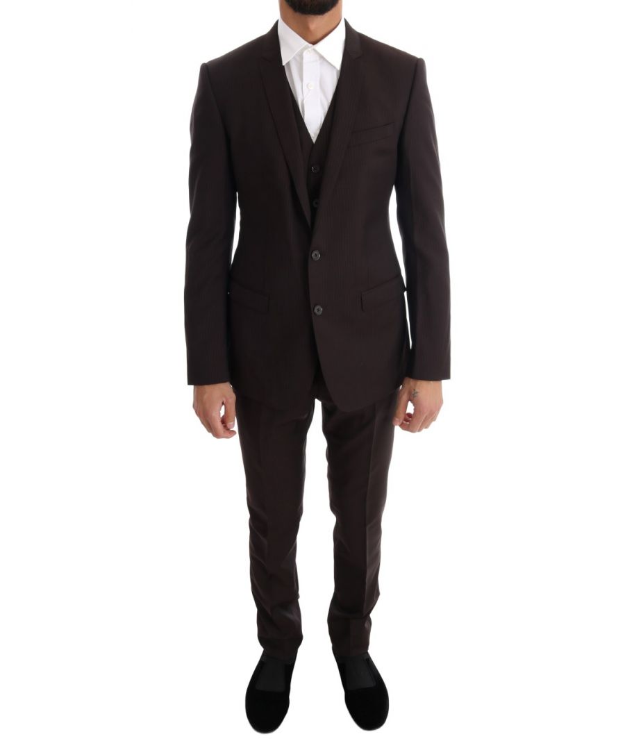 Image for Dolce & Gabbana Brown Striped GOLD Slim Fit 3 Piece Suit