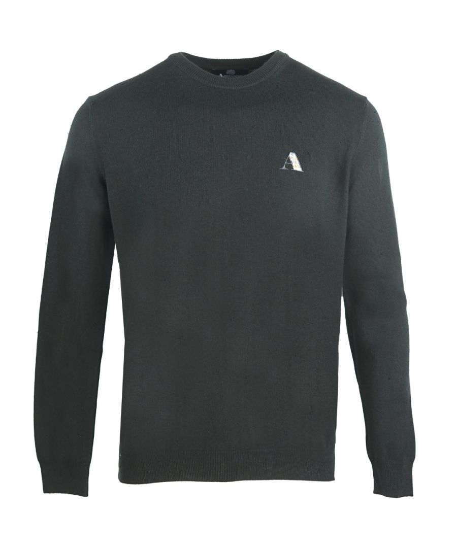 Aquascutum zwarte sweater met geruit logo. Aquascutum zwart sweatshirt met geruit logo Trui van wolmix. Elastische manchetten, hals en taille. Normale pasvorm, past volgens de maat. 2026NE 01