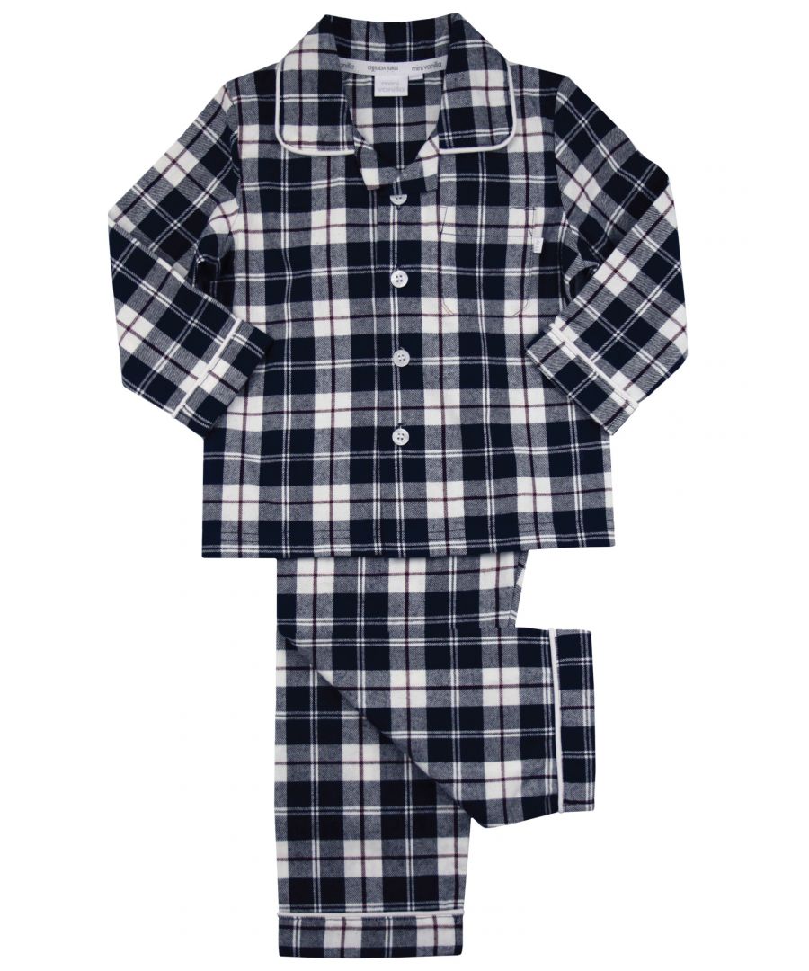 Image for Boys Kelby Navy Check Cotton Traditional Pyjamas
