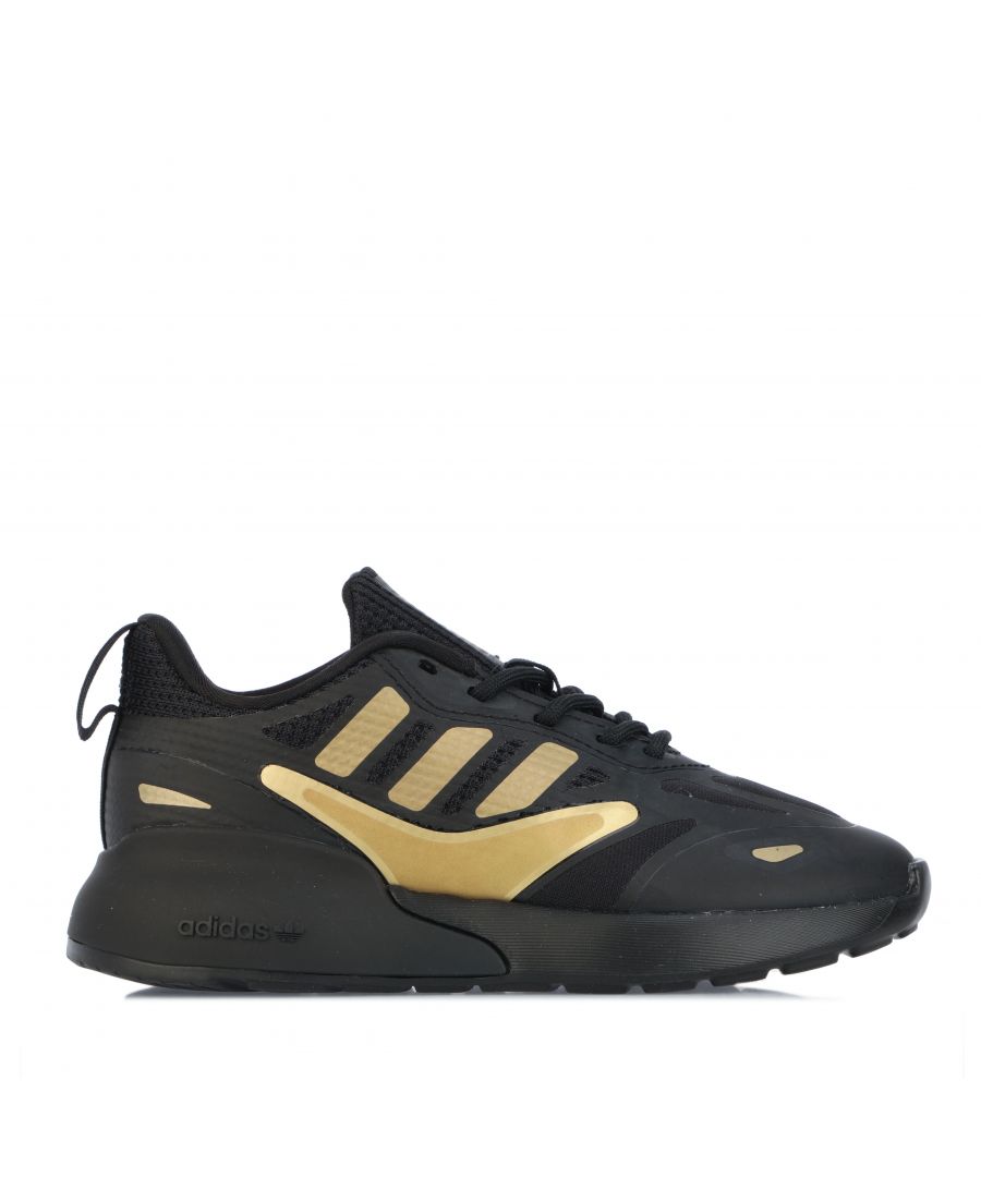 Childrens adidas Originals ZX 2K 2.0 Trainers in black.- Mesh  neoprene and TPU upper.- Lace closure.- Padded tongue and collar.- Boost midsole.- Rubber outsole.- Ref: GZ7050