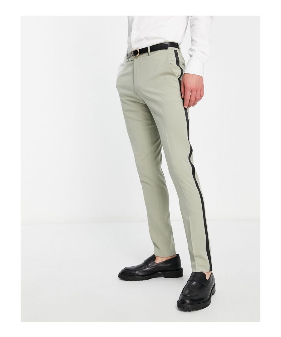 Trousers & Chinos by ASOS DESIGN Effort: made Regular rise Belt loops Functional pockets Side stripe details Skinny, tapered fit  Sold By: Asos