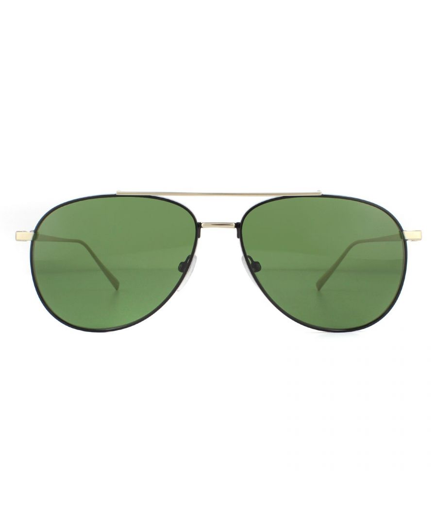 Salvatore Ferragamo Sunglasses SF201S 733 Gold Green are an aviator design crafted from super lightweight metal with ultra thin temples engraved with the Ferragamo logo.