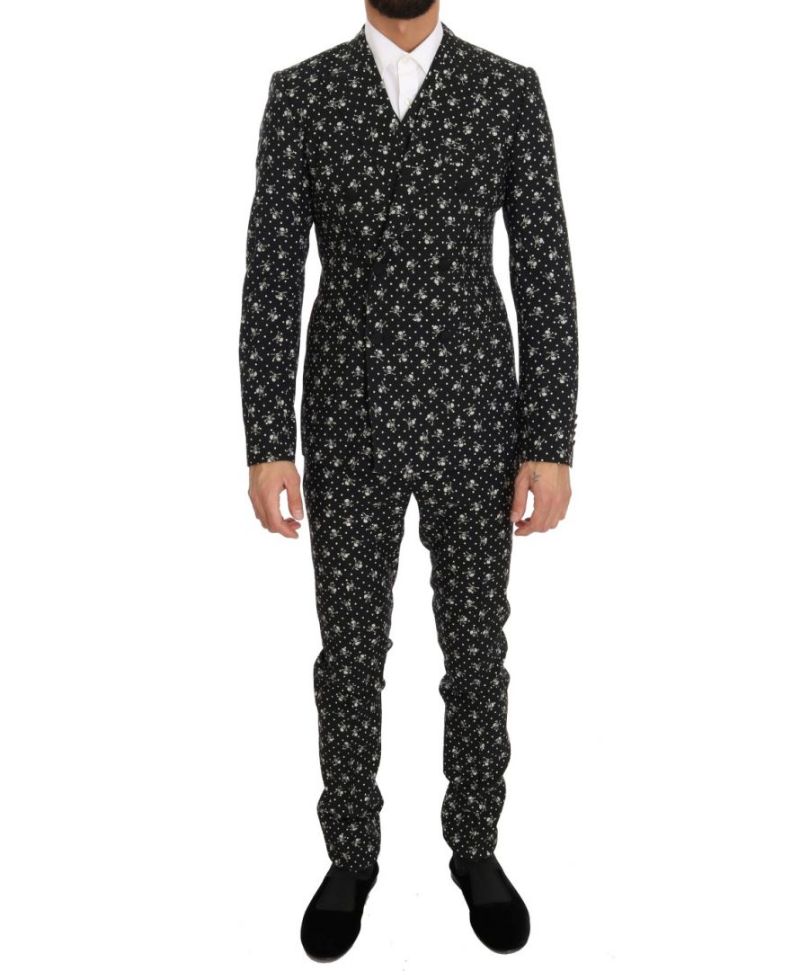 Image for Dolce & Gabbana Black Skull Print Slim Fit 3 Piece Suit