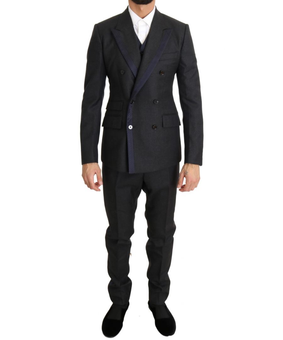 Image for Dolce & Gabbana Gray Wool Blue Silk Double Breasted Suit