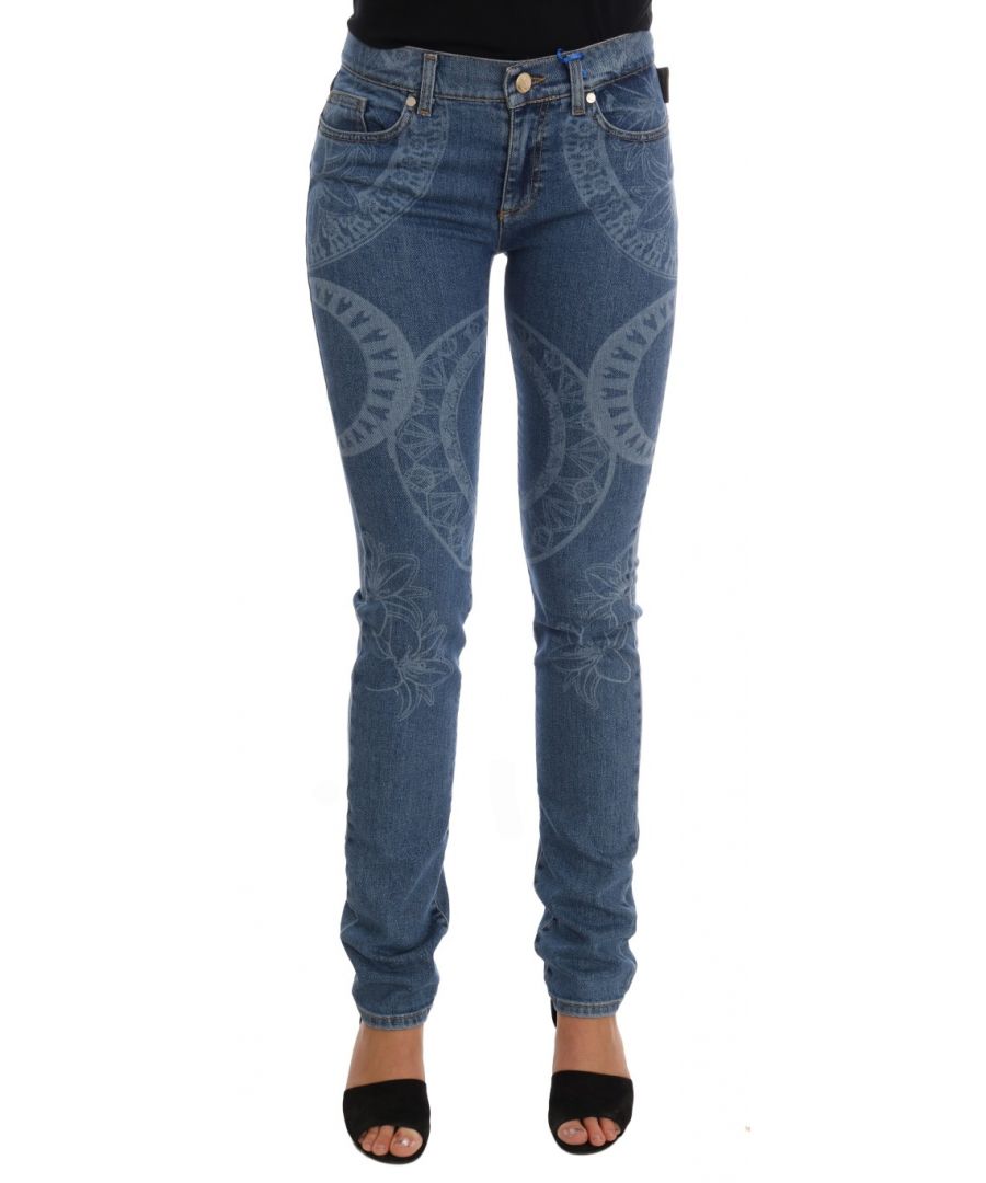 Versace Jeans Womens Blue Wash Print Stretch Slim Fit - Multicolour - Size 32