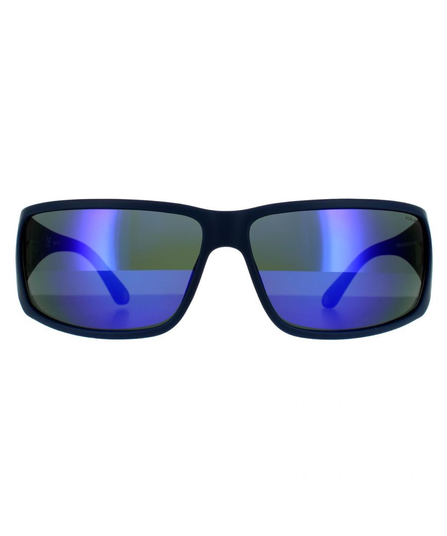 Politie zonnebril SPLB46M Oorsprong 40 6QSB Solid Midnight Blue zijn een rechthoekige stijl gemaakt van lichtgewicht acetaat. Dikke tempels tonen het gotische politie -logo.
