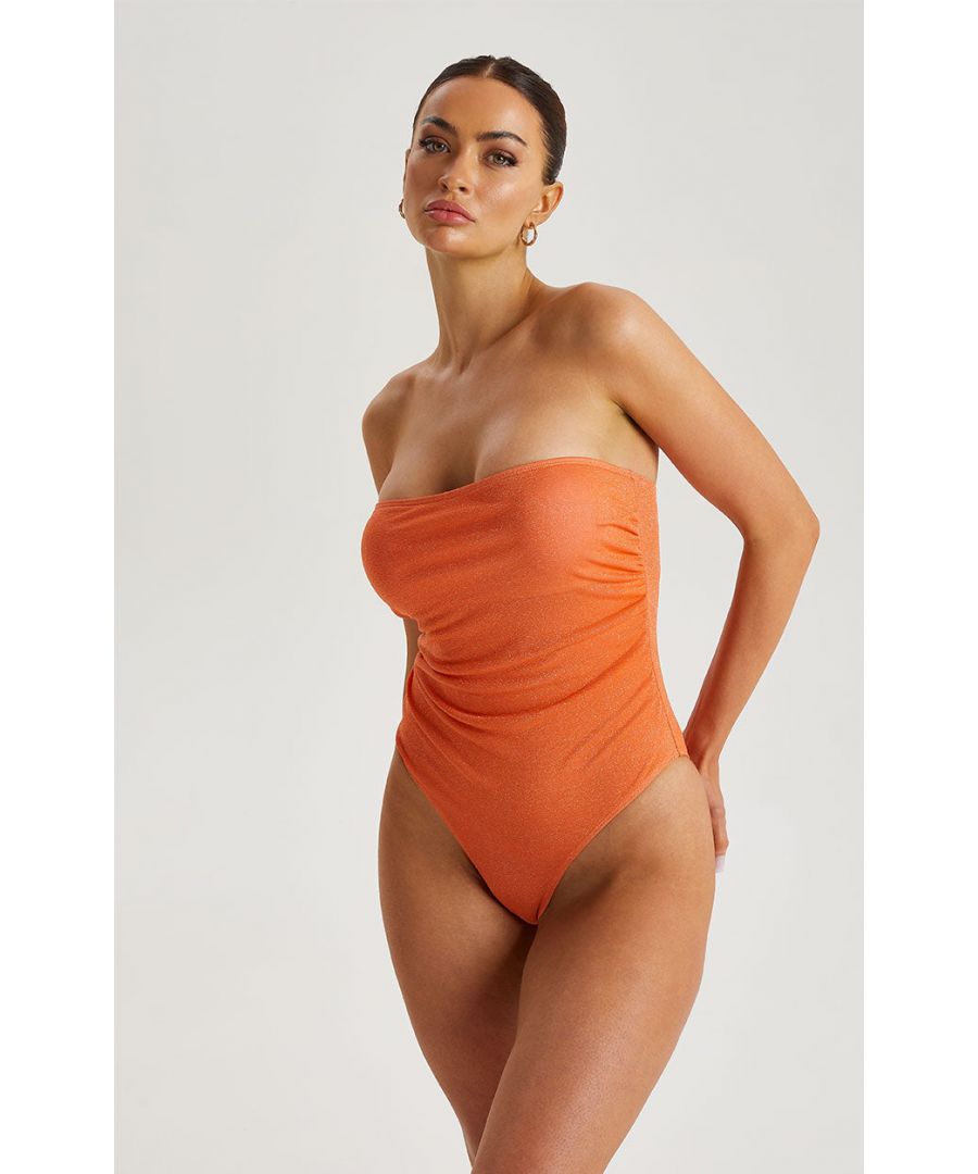 Urban Bliss Womens Orange Sparkly Bandeau Swimsuit - Size 10 UK