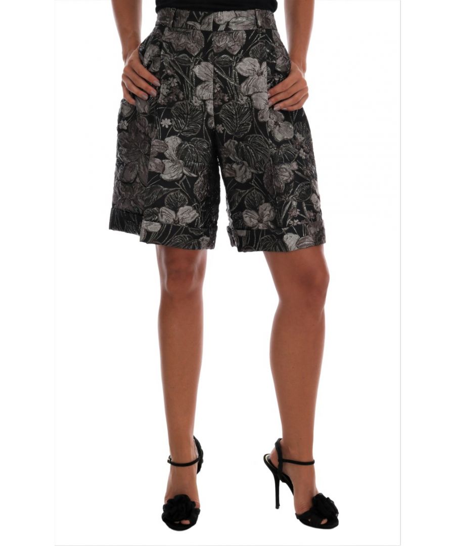 Dolce & Gabbana Womens Gray Floral Brocade High Waist Shorts - Multicolour