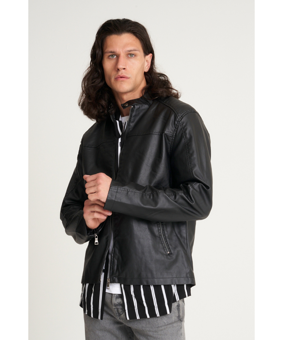 Lightweight and easy to care for, this faux leather racer jacket is the perfect everyday alternative to a classic biker jacket. With ribbed shoulder detailing and a tab neck collar, this faux leather jacket features all the hallmarks you'd look for on the real deal.