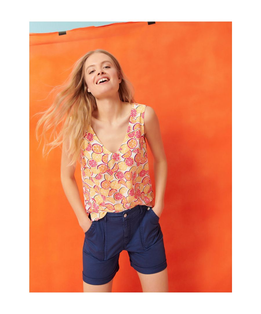 Brighten up your wardrobe with this Khost Clothing lemon print vest top. Style with shorts and sandals for the ultimate summer look!