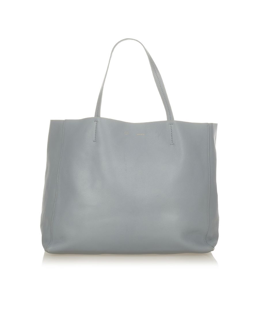 Image for Vintage Celine Horizontal Cabas Leather Tote Bag Blue
