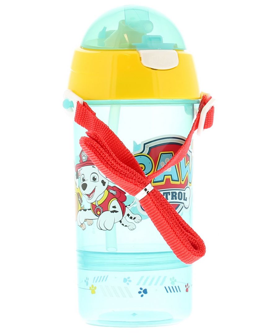 Paw Patrol Character Reusable Water Bottle With Flick Straw. Manmade Upper. Manmade Lining. Childrens Paw Patrol Ridged Plastic Water Bottle.