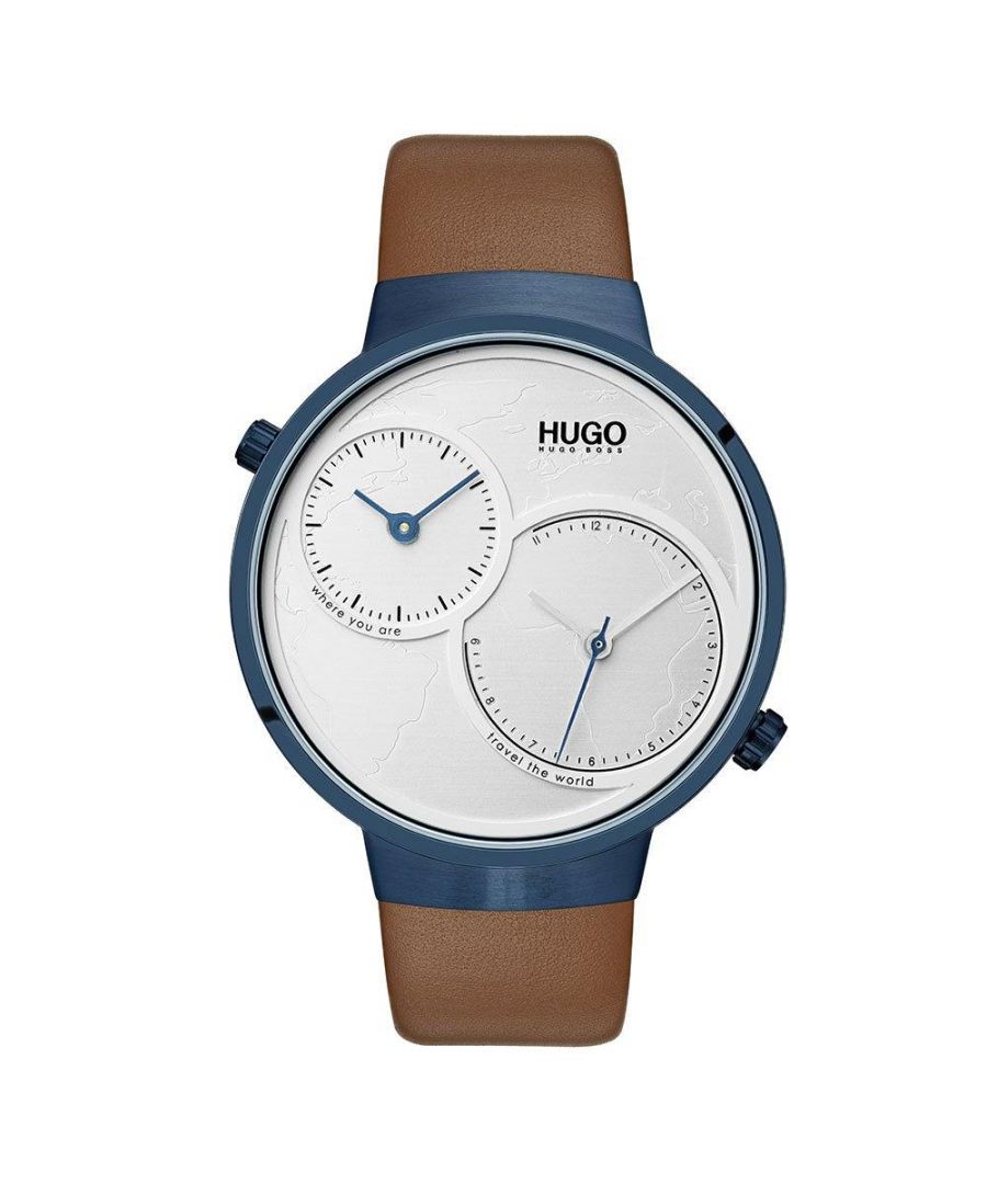 This Hugo Travel Multi Dial Watch for Men is the perfect timepiece to wear or to gift. It's Blue 42 mm Round case combined with the comfortable Brown Leather watch band will ensure you enjoy this stunning timepiece without any compromise. Operated by a high quality Quartz movement and water resistant to 3 bars, your watch will keep ticking. This classic chronograph watch gives a comfortable feeling with its leather strap, it's perfect for every occasion -The watch has a function: Dual Time High quality 21 cm length and 19 mm width Brown Leather strap with a Buckle Case diameter: 42 mm,case thickness: 8 mm, case colour: Blue and dial colour: Silver