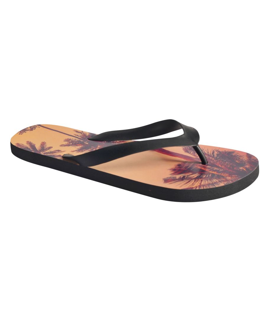 50% Rubber, 50% Ethylene-vinyl Acetate. Flip flops with toe post design for easy wear and removal. Lightweight and cushioned EVA sole unit. Rubber toe post for durability. Ideal for outdoor use on hot days. Wipe clean.