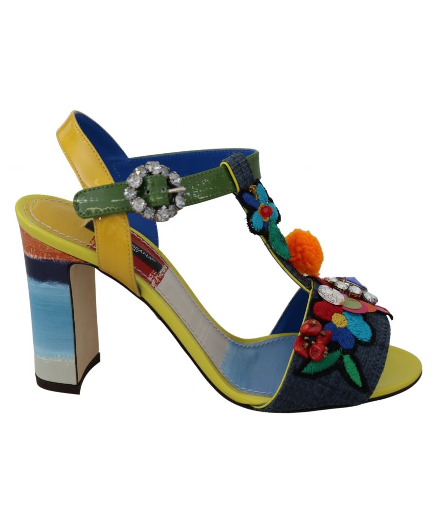 DOLCE & ; GABBANA Superbes chaussures neuves et étiquetées, 100% authentiques Dolce & ; Gabbana Modèle : Sandales à bride cheville Matériau : 22% paille, 55% cuir, 23% coton Couleur : Multicolore Majolica Cristaux : Cristaux clairs et bleus Semelle en cuir Détails du logo Made in Italy