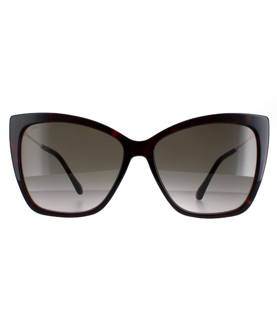 Jimmy Choo Cat Eye Womens Dark Havana Brown Gradient Seba/S  Sunglasses are a sleek and sophisticated accessory for any fashion-forward individual. These sunglasses feature a classic cat eye frame design made of high-quality acetate. The temples are adorned with the Jimmy Choo logo, adding a touch of luxury to the overall design. The Seba/S sunglasses are perfect for those looking to make a statement with their eyewear and will complement any outfit, whether dressed up or down.